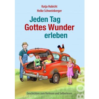 Rotes Auto mit zwei Kindern im Kofferraum