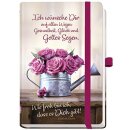 Noticbuch - Gieskanne mit Rosen auf einer Bank als Motiv