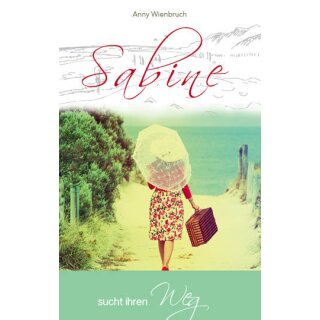 Ein Mädchen auf dem Weg mit Schirm und Koffer