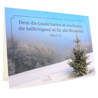 Doppelkarte zu Weihnachten mit Motiv Tanne im Schnee