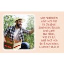 Kärtchen mit Bildmotiv Mann bei Apfelernte