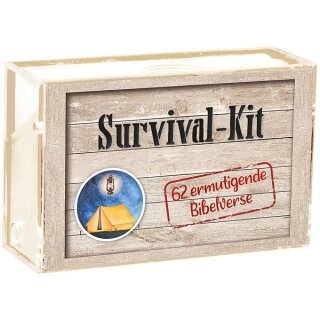 Klarsicht box mit 62 Karten Survival-Kit