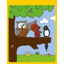Die Eule das Eichhörnchen und die Elster sitzen auf...