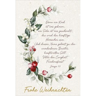 Postkarte zu Weihnachten mit dem Vers aus Jesaja 9 5
