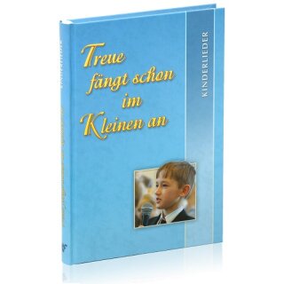 Blaues Kidnerliederbuch mit gelber Aufschrift und Jungen mit Mikrofon