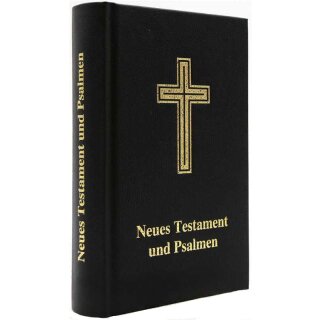 Schwarzes NT mit goldenem Kreuz und Aufschrift