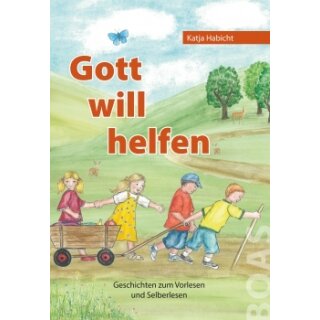 Kinder auf der Wiese mit dem Bollerwagen