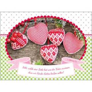 Postkarte - Rot karierte Stoffherzen