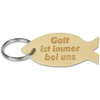 Schlüsselanhänger Fisch mit Prägung Gott ist immer bei uns