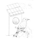 Bild Vogel sitzt vor dem Vogelhäuschen